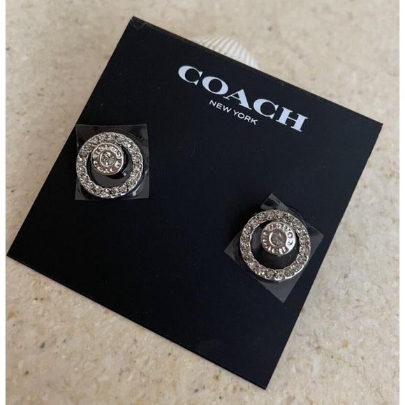 COACH CIRCLE HALO STUD EARRINGS CZ SilverTone PLATED NWT Retail: $95 - Picture 9 of 9